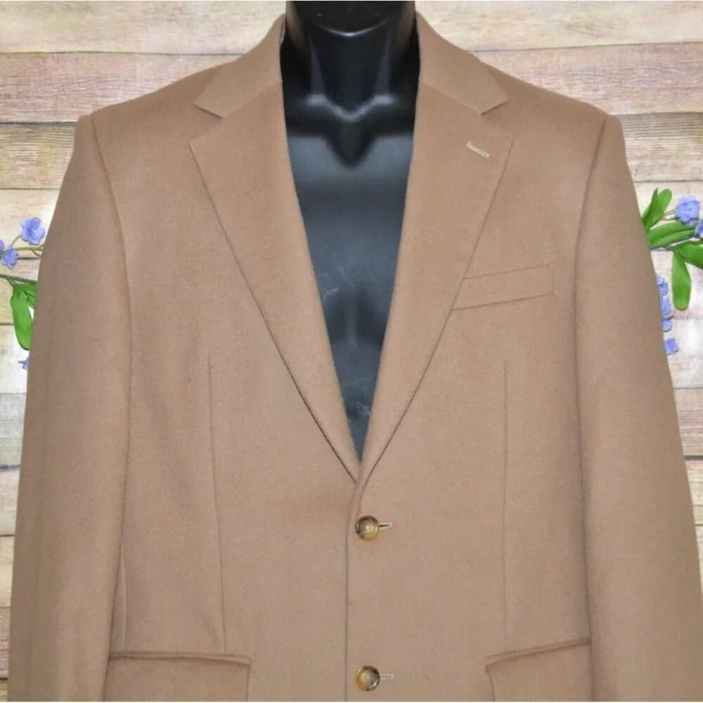 Club Room Men's 38R Brown Tan Worsted Wool Silk Cashmere Blend Blazer Jacket